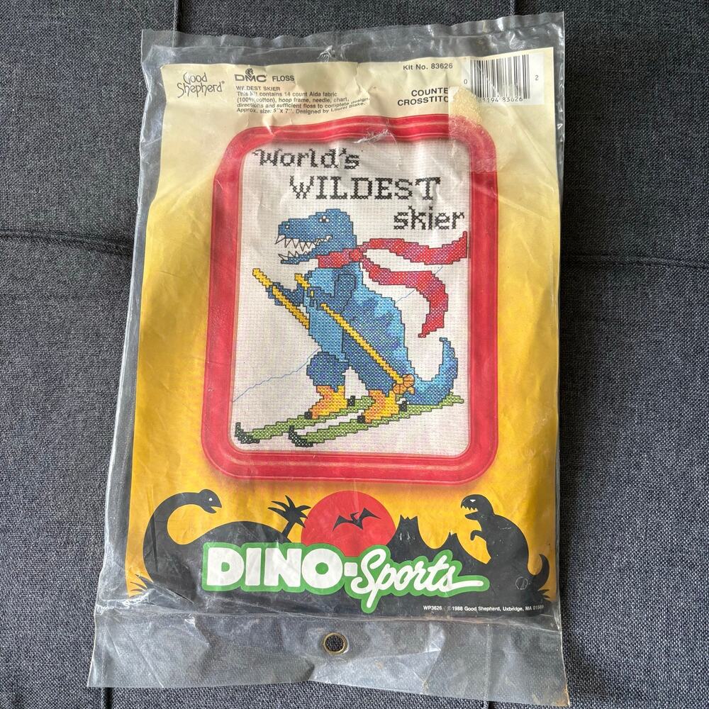 World's Wildest Skier Vintage Counted Cross Stitch Kit by Dino-Sports - 1988